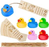 60 pcs duck themed cards with rubber ducks and strings - small rubber duckies with duck card tags, mini rubber duckies for party game decor, car street toy - assorted colors (wooden, cute style) logo