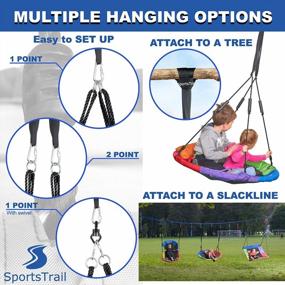 img 1 attached to Outdoor Oval Tree Swing Saucer For Kids - 65’’ X 27.5’’ Size With Steel Frame, Frictionless Swivel, Carabiners, Nylon Ropes, Handles & Thick Padding By SportsTrail - Best Hanging Swing For Trees