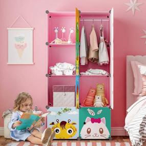 img 3 attached to MAGINELS Kids Portable Wardrobe With Clothes Hanging Rack - Large Pink 6 Cube Organizer For Children'S Bedroom