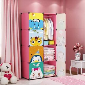 img 4 attached to MAGINELS Kids Portable Wardrobe With Clothes Hanging Rack - Large Pink 6 Cube Organizer For Children'S Bedroom
