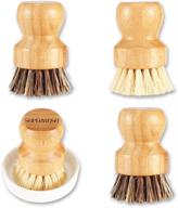 🌿 bamboo scrub brush for superwash plus: efficient cleaning of pans, dishes, and vegetables with natural bristles. palm pot brush 4 pack, featuring round mini dish brush and ceramic holder for optimal kitchen sink cleaning. logo