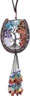 mookaitedecor horseshoe tree of life hanging ornament for car rear view mirror, crystal wall hanger for window home decoration, 7 chakra stones logo