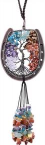 img 4 attached to Mookaitedecor Horseshoe Tree Of Life Hanging Ornament For Car Rear View Mirror, Crystal Wall Hanger For Window Home Decoration, 7 Chakra Stones