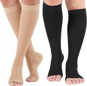 img 4 attached to 20-30 MmHg Knee High Open Toe Compression Socks For Men & Women - Support Stockings