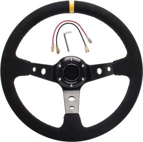 img 4 attached to 🟡 Somusen Universal Racing Steering Wheel Suede Deep Dish 13.8” - Yellow