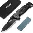gvdv utility pocket knife with 7cr17 stainless steel - folding knife for edc outdoor camping hunting, liner-lock, clip, seatbelt cutter, glass breaker for emergencies, father's day gifts logo