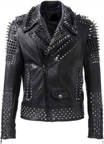 img 4 attached to Mens Brando Motorcycle Biker Leather Jacket With Rock Punk Spike Studs - LP-FACON