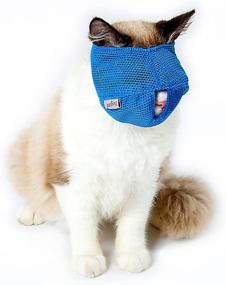 img 3 attached to Breathable Mesh Cat Muzzle - Stop Biting And Chewing With Anti Bite Anti Meow Design (Large Blue)
