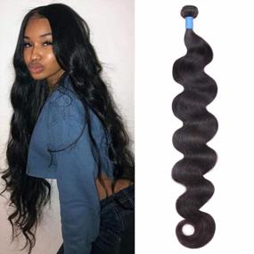 img 4 attached to Ucrown Hair Mixed Length 34Inch 100% Brazilian Human Hair Body Wave One Bundles 100G Total Human Hair Weave Extensions Natural Black Color (34)