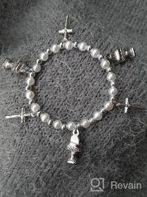 img 2 attached to Elegant AT001 First Communion Rosary Bracelet for Girls: Imitation Pearl and Silver Tone Beads, 7 Inch
