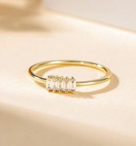 img 3 attached to Stunning Petite Baguette CZ Stacking Wedding Band With Emerald Cut In 14K Gold Plating - TIGRADE Eternity Ring For Women, Available In Size 3-11