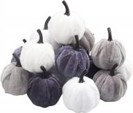 set of artificial mini pumpkins in white, beige, silver grey, and grey for halloween, fall, and thanksgiving decorations by wonuu logo