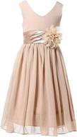 👗 bow dream bridesmaids: elegant v neckline champagne dresses for girls' clothing logo