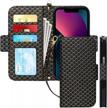 protect and organize your iphone 13 6.1" with skycase rfid-blocking wallet case - including kickstand function, hand strap, and card slots in fish black design logo