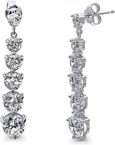 img 4 attached to Sterling Silver CZ Dangle Drop Earrings For Women - Graduated Cubic Zirconia, Rhodium Plated By BERRICLE