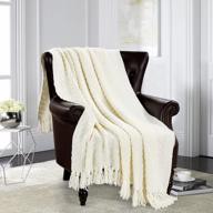 stay cozy and stylish with homeideas cream knit throw blanket - perfect for home and office use! logo