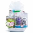 munchkin 1st birthday gift basket, includes sippy cups, plates, feeding utensils, snack catcher, bath toy and teether, neutral logo