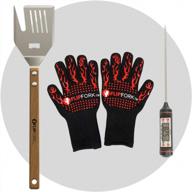 complete bbq tool set with flipfork, gloves & thermometer - perfect for grilling! logo