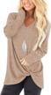 fall tunic blouses for women - v neck long sleeve shirts, loose fit with twist knot detail logo
