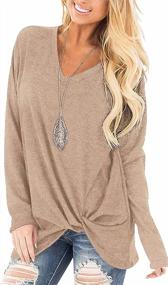 img 3 attached to Fall Tunic Blouses for Women - V Neck Long Sleeve Shirts, Loose Fit with Twist Knot Detail