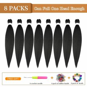 img 3 attached to Ubeleco Braiding Hair, 48 Inch Braiding Hair Pre Stretched 8 Packs Professional Synthetic Hot Water Setting, Soft Yaki Texture, Itch Free Black Braiding Hair (48In,1B)