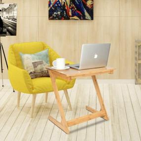 img 2 attached to Регулируемый приставной столик из бамбукового дивана с откидной столешницей - Z-образный столик YOURLITE для гостиной, офиса, спальни.