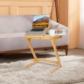 img 4 attached to Adjustable Bamboo Sofa Side Table W/ Tilting Top - YOURLITE Z-Shaped End Table For Living Room, Office, Bedroom.
