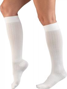 img 1 attached to Женские компрессионные носки до колена Truform - белая вязка в рубчик, средний размер, 15-20 мм рт.ст.