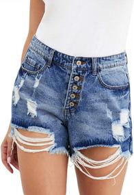 img 2 attached to Soft And Stretchy Distressed Denim Shorts For Women - Mid-Rise Waist, Ripped And Frayed With Button Closure, Perfect For Summer Casual Wear - GOSOPIN