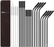 🥤 strawexpert 16 pack: black reusable metal straws with silicone tip & travel case & cleaning brush - long stainless steel straws for 20 and 30 oz tumbler logo