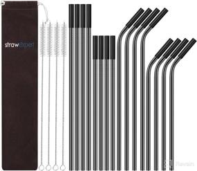 img 4 attached to 🥤 StrawExpert 16 Pack: Black Reusable Metal Straws with Silicone Tip & Travel Case & Cleaning Brush - Long Stainless Steel Straws for 20 and 30 oz Tumbler