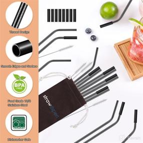 img 2 attached to 🥤 StrawExpert 16 Pack: Black Reusable Metal Straws with Silicone Tip & Travel Case & Cleaning Brush - Long Stainless Steel Straws for 20 and 30 oz Tumbler