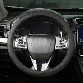 img 3 attached to Premium KIWEN Universal 15 inch Steering Wheel Cover - Microfiber Ice Silk, Breathable & All-Season Comfort - Black