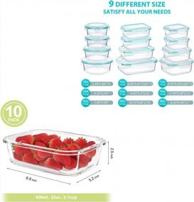 img 3 attached to Set Of 24 Bayco Glass Food Storage Containers With Airtight Lids, 10 Packs Of 1 Compartment BPA-Free And Leak-Proof Glass Lunch Bento Boxes