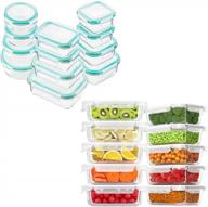 set of 24 bayco glass food storage containers with airtight lids, 10 packs of 1 compartment bpa-free and leak-proof glass lunch bento boxes logo