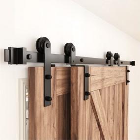 img 4 attached to ZEKOO Bypass Sliding Barn Door Hardware Kit For Double Doors, Single Track, Flat Track Roller, One-Piece Rail - Available In 4FT To 12FT Lengths, Perfect For Low Ceilings (6FT Single Track Bypass)
