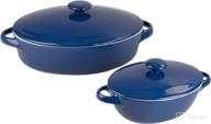 🍲 10 strawberry street sienna covered casserole set in blue - 10" and 7" bakeware included logo