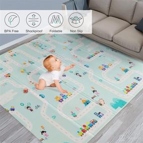 img 4 attached to 👶 78x71x0.6 Inch Foldable Baby Play Mat - Portable & Thick Anti-Slip XPE Crawling Mat - Reversible Foam Mat for Babies