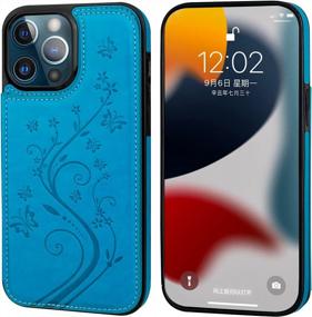 img 2 attached to IPhone 13 Pro Max Case Wallet - Vaburs Compatible With Card Holder, Embossed Butterfly PU Leather Double Buttons Flip Shockproof Protective Cover For Magnetic Car Mount 6.7 Inch (Blue)
