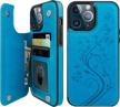 iphone 13 pro max case wallet - vaburs compatible with card holder, embossed butterfly pu leather double buttons flip shockproof protective cover for magnetic car mount 6.7 inch (blue) logo