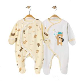 img 4 attached to 100% Cotton COBROO Unisex Footed Pajamas With Mittens For Sleep And Play - Infant Footie Unionsuit (Size 0-3 Months)