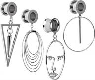 set of 8 stainless steel screw ear gauges with large dangle plugs and tunnels - body piercing jewelry expander kit by tbosen логотип