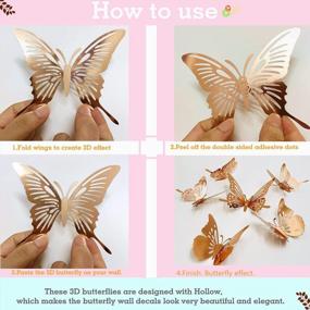 img 2 attached to Rose Gold 72Pcs 3D Butterfly Wall Decor - Removable Stickers For Bedroom, Living Room & Kids Room Birthday Party Decoration