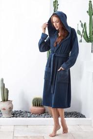 img 3 attached to Turkish Cotton Terry Women'S OEKO-TEX® Certified Bathrobe - Hooded, Kimono Terry Cloth Robe - Long, Textured, Rice Weave Trim