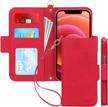 rfid blocking iphone 12 mini case with detachable hand strap and card slots - skycase handmade flip folio wallet case for iphone 12 mini 5g (5.4 inch 2020) in fg-red logo