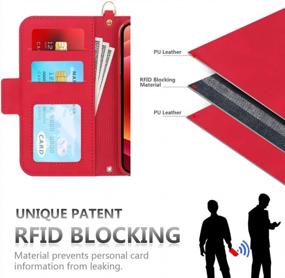 img 2 attached to Блокирующий RFID чехол для iPhone 12 Mini со съемным ручным ремешком и слотами для карт - чехол-бумажник Skycase ручной работы с флип-фолио для iPhone 12 Mini 5G (5,4 дюйма, 2020 г.) в цвете FG-Red
