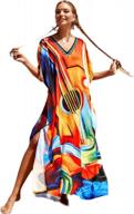 plus size rayon ethnic print v-neck kaftan: the perfect bathing suit cover up for women logo
