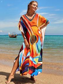 img 2 attached to Plus Size Rayon Ethnic Print V-Neck Kaftan: The Perfect Bathing Suit Cover Up For Women