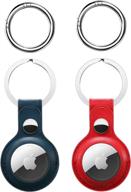 🔑 leather airtag case 2-pack with anti-lost keychain - protective holder cover for apple airtag tracker - finder airtag wallet for dog keyring - apple airtag accessories logo