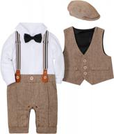 3-piece baby boy suit outfit: tuxedo jumpsuit, vest coat & beret hat - wesidom логотип